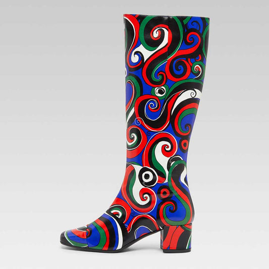Multi Color Square Toe Side-Zipper Knee High Boots with Block Heel