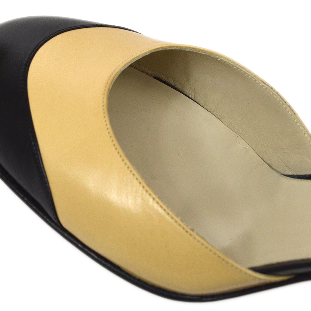 Yellow & Black Round Toe 3'' Block Heel Ankle Strap Pumps