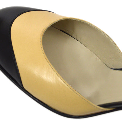 Yellow & Black Round Toe 3'' Block Heel Ankle Strap Pumps