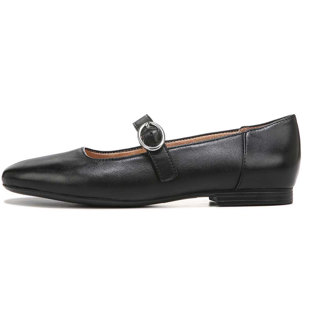 Black Vegan Leather Round Toe Slip-On Buckled Mary Jane Flats