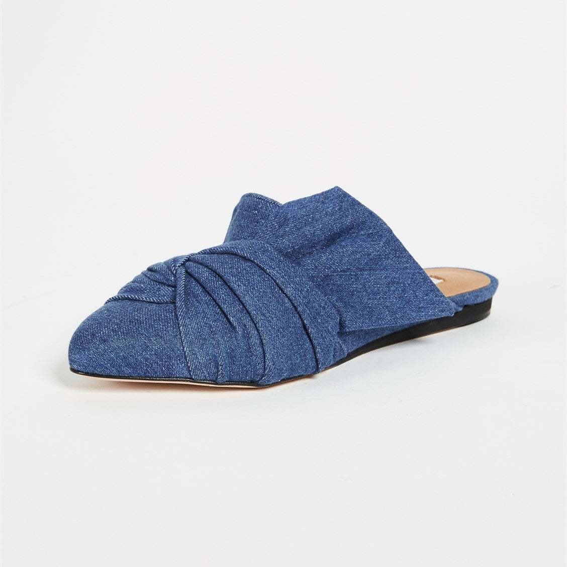 Blue Denim Flats Almond Toe Knotted Mule Loafers for Women