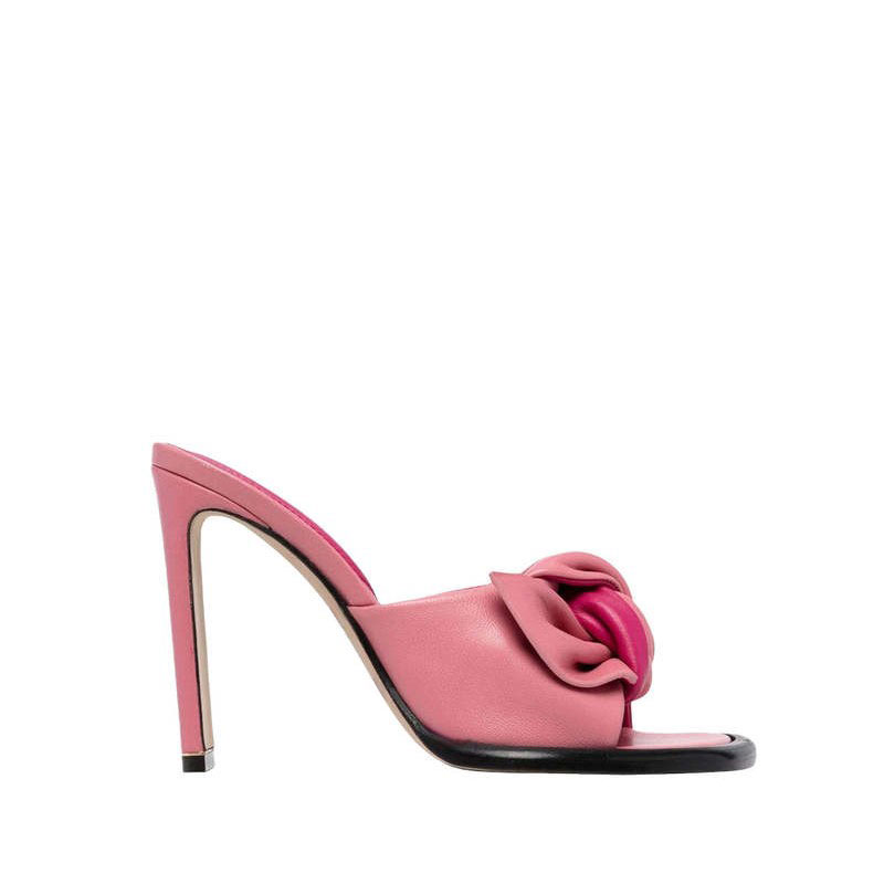 Women's Elegant Pink Open-Toe Knotted High Heel Mules Sandals