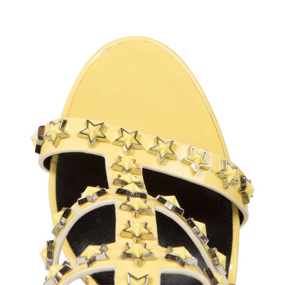 Yellow Vegan Leather Open Toe Stiletto Heel Gladiator Sandals