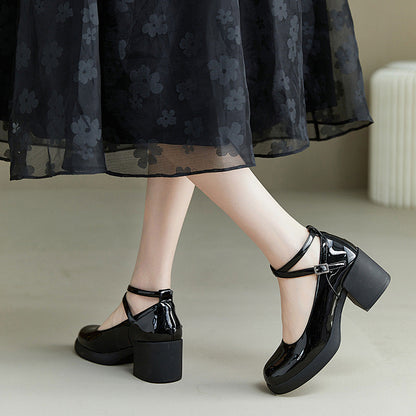 Black Closed Toe Chunky Heel Platform Ankle Strap Loafers