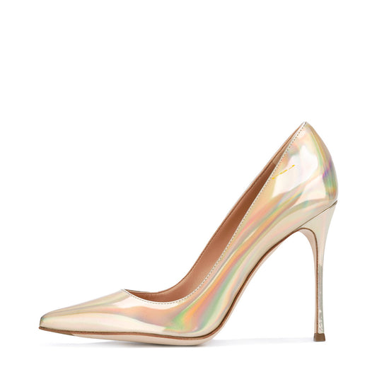 Women's Holographic Pointed Toe Stiletto Heel Gold Pumps