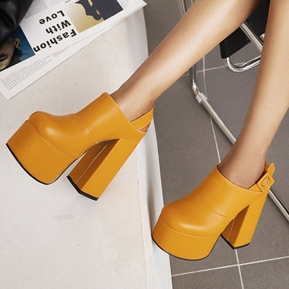 Yellow Vegan Leather Closed Toe Chunky Heel Platform Slingback Pumps