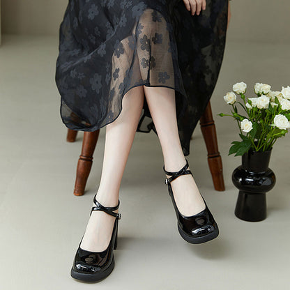 Black Closed Toe Chunky Heel Platform Ankle Strap Loafers