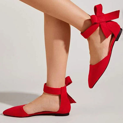 Women's Trendy Shoes Red Pointed Toe Flats with Oversized Bow