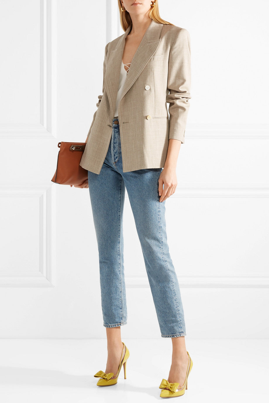 Yellow Patent Leather & PVC Patchwork Pointed Toe Bow Pumps Heels