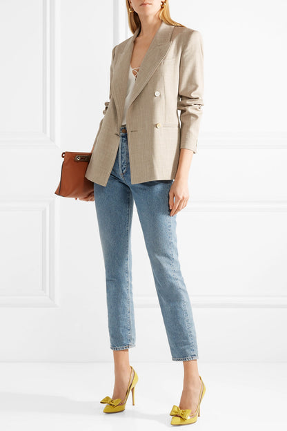 Yellow Patent Leather & PVC Patchwork Pointed Toe Bow Pumps Heels