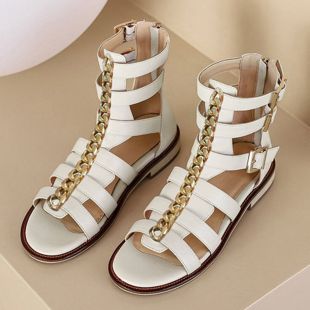 Round Toe  Gladiator Sandals With Chain Buckles Flats Sandals