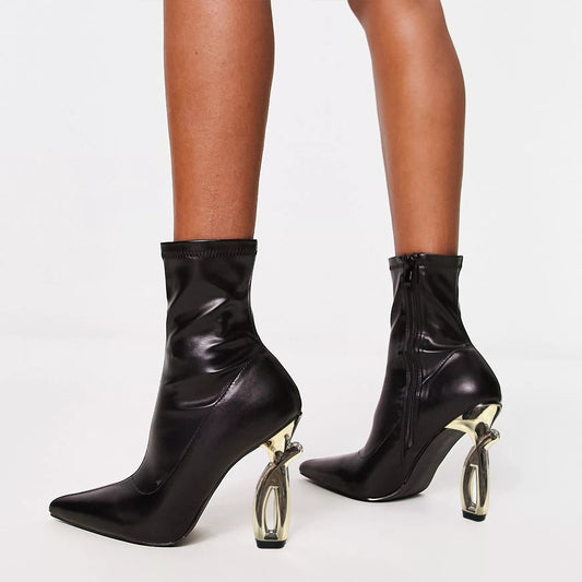 Black Python Closed Toe 4'' Decorative Heel Ankle Boots