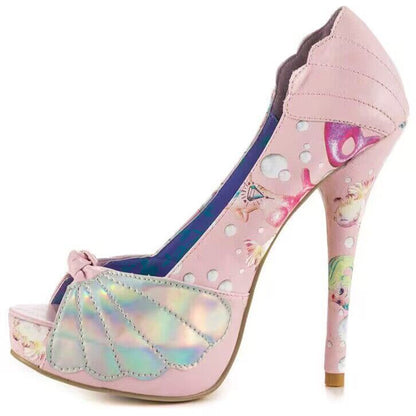 Cute Pink Ariel Detail Peep Toe Stiletto Heel Platform Pumps