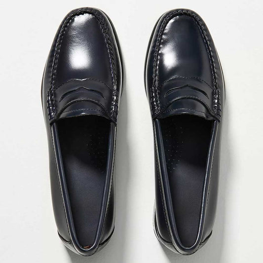 Navy Vegan Leather Square Toe Flat Slip-On Formal Loafers