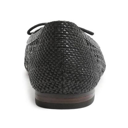 Chic Black Woven Square Toe Hollow Out Ballet Flats with Bow