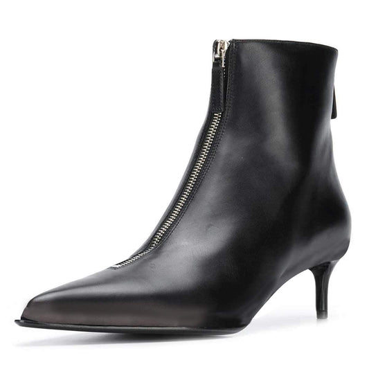 Black Vegan Leather Closed Toe Stiletto Heel Ankle Boots