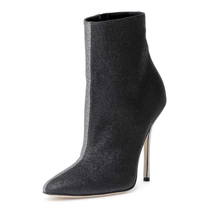 Black and Grey Contrast Color Stiletto Heel Ankle Boots