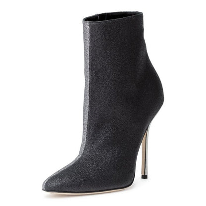 Black and Grey Contrast Color Stiletto Heel Ankle Boots