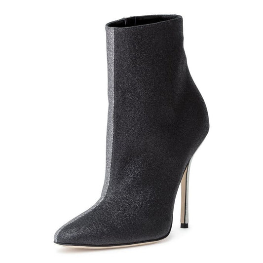 Black and Grey Contrast Color Stiletto Heel Ankle Boots