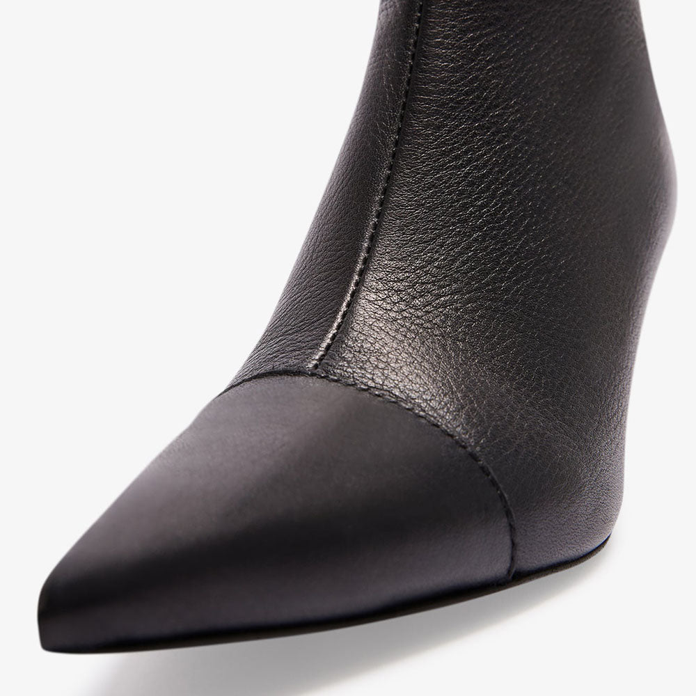 Women's Classic Black Pointed Toe Kitten Heel Ankle Boots with Zipper