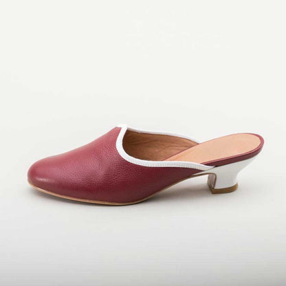Women's Maroon & White Round Toe Spool Heel Vintage Mules Shoes