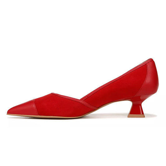Women's Faux Leather Pointed Toe Spool Heel Patchwork Red Pumps