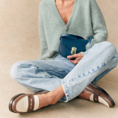 Brown and White Round Toe Loafers Office Casual Shoes for Women