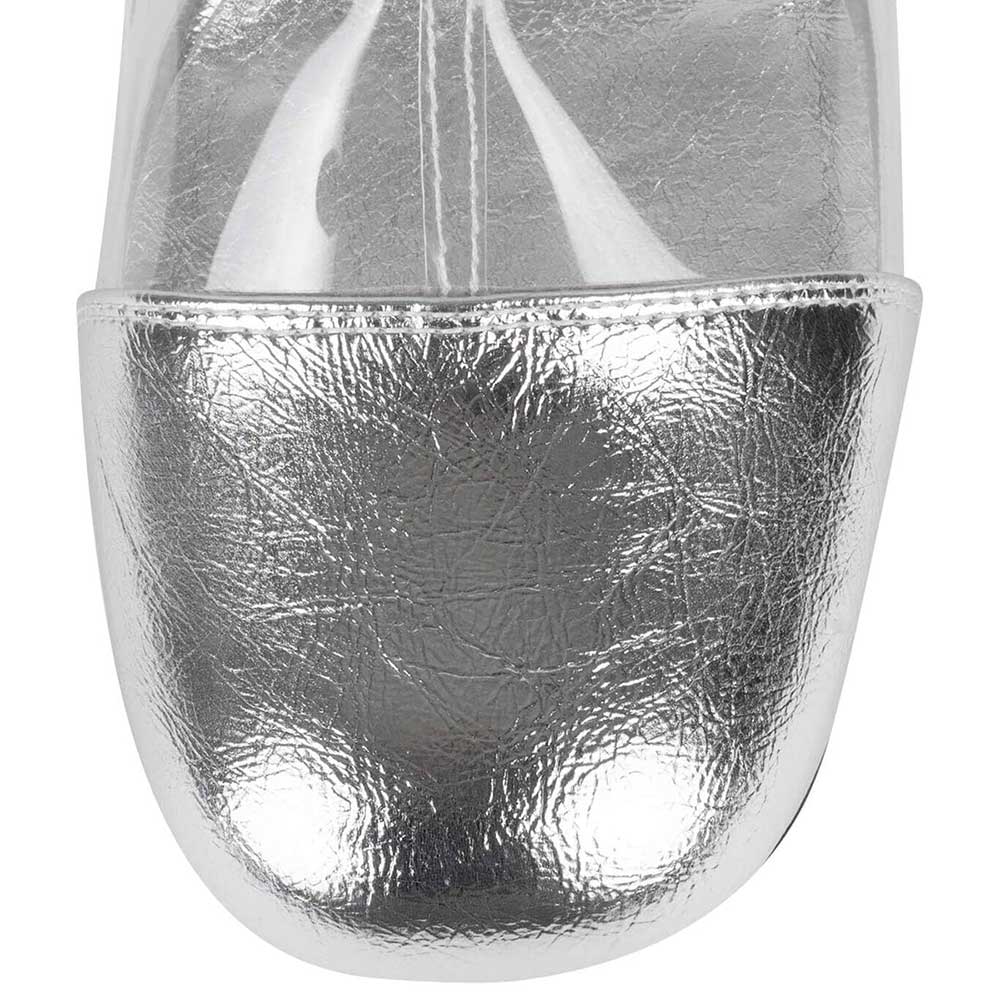 Silver & Transparent Closed Toe Heeled Knee High Boots with Strap