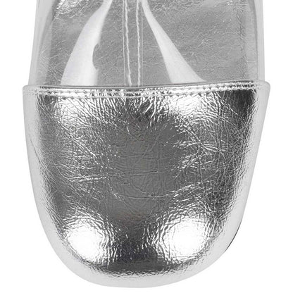 Silver & Transparent Closed Toe Heeled Knee High Boots with Strap