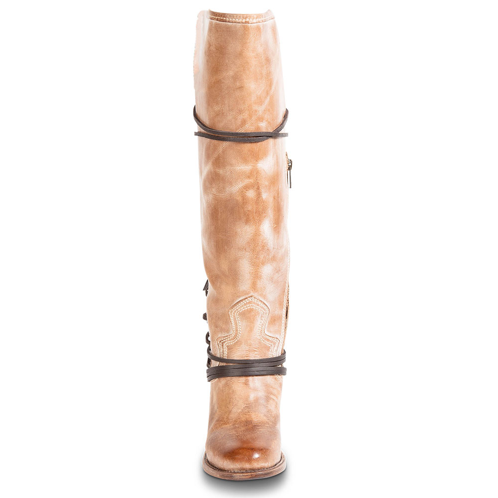 Light Brown Round Toe Lace-Up Stacked Heel Zipper Knee High Boots