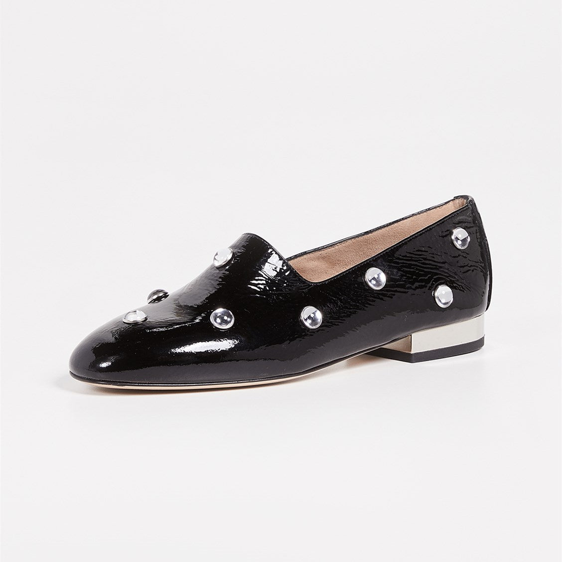 Black Almond Toe Casual Flats Rhinestone Loafers for Women