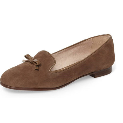 Brown Vegan Suede Bow Flats Loafers for Women