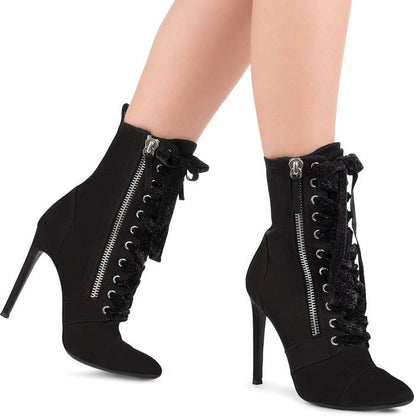 Black Pointy Toe Stiletto Heels Lace Up Ankle Boots