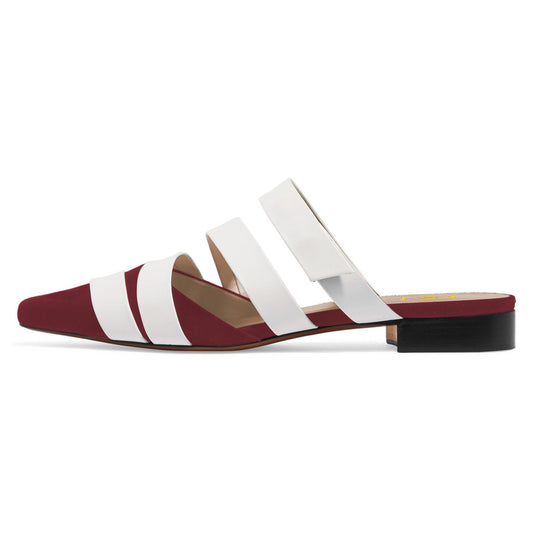 Women's White and Maroon Comfortable Flats Strappy Mules Sandals
