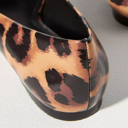 Brown Leopard Print Vegan Leather Pointed Toe Flats with Bow
