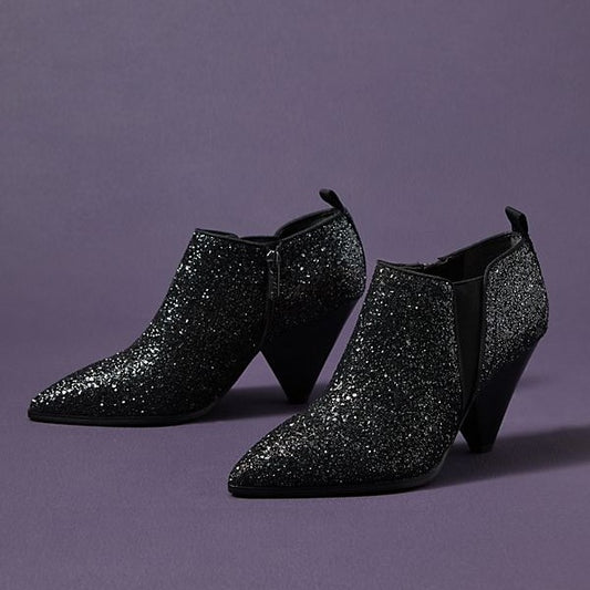 Black Glitter Cone Heel Chelsea Ankle Boots