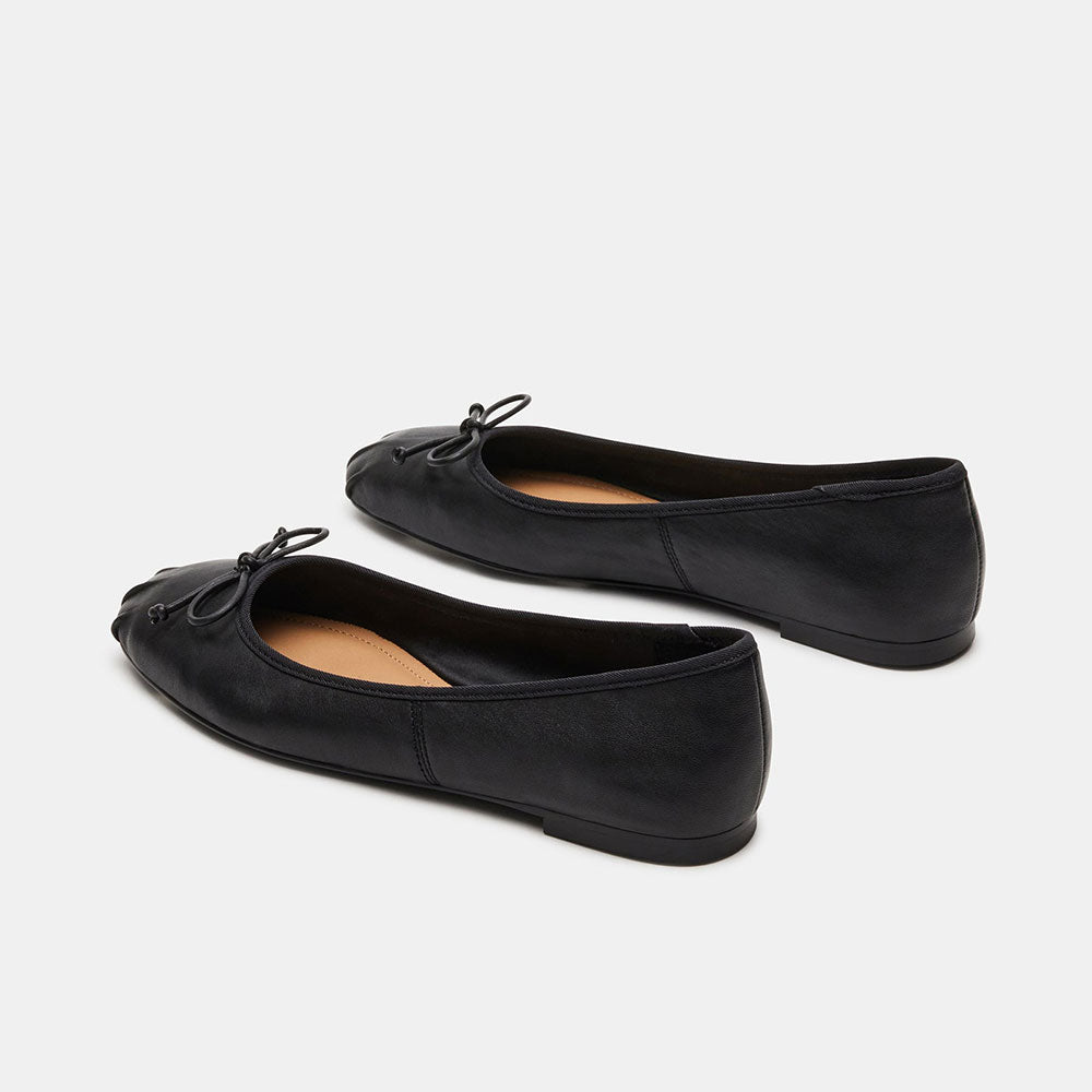 Classic Square Toe Bow Embellishment Ballet Flats in Black
