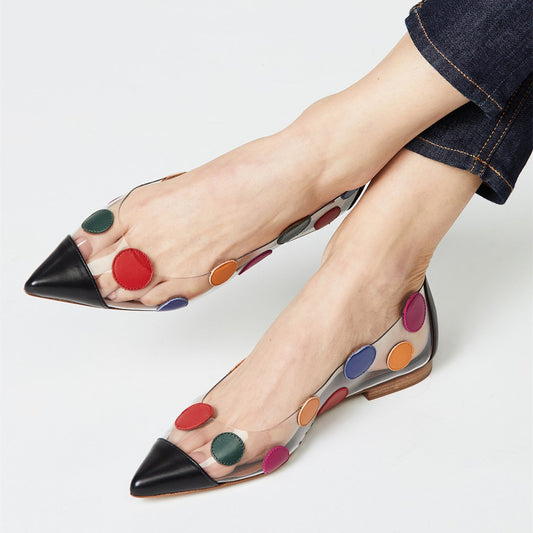 Multi Color Transparent Shoes Polka Dots Pointed Toe Flats