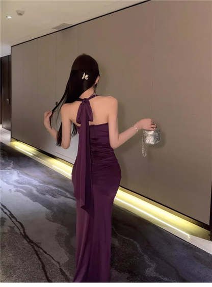 Vintage Purple Sweetheart Pleated Design Prom Dress A-line Halter Dress TP3575