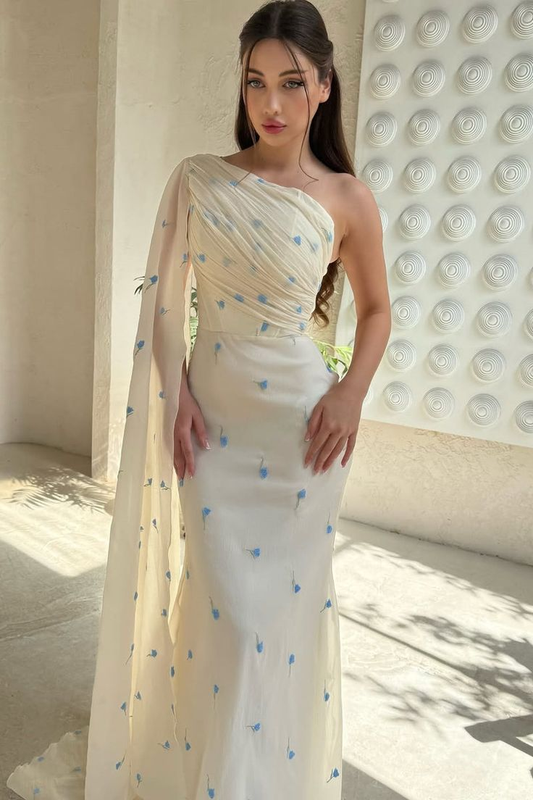 Pretty Asymmetrical One Shoulder Chiffon Mermaid Prom Dresses Column With Ruffle cg26155