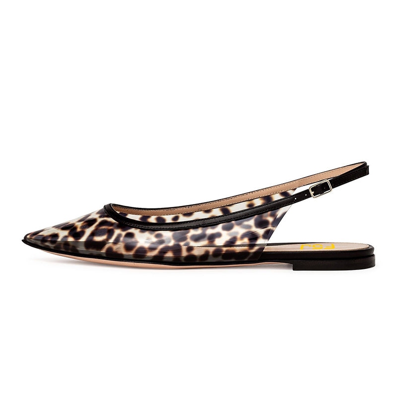 Leopard Print Brown Slingback Pointed Toe Flats