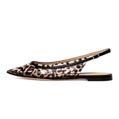 Leopard Print Brown Slingback Pointed Toe Flats