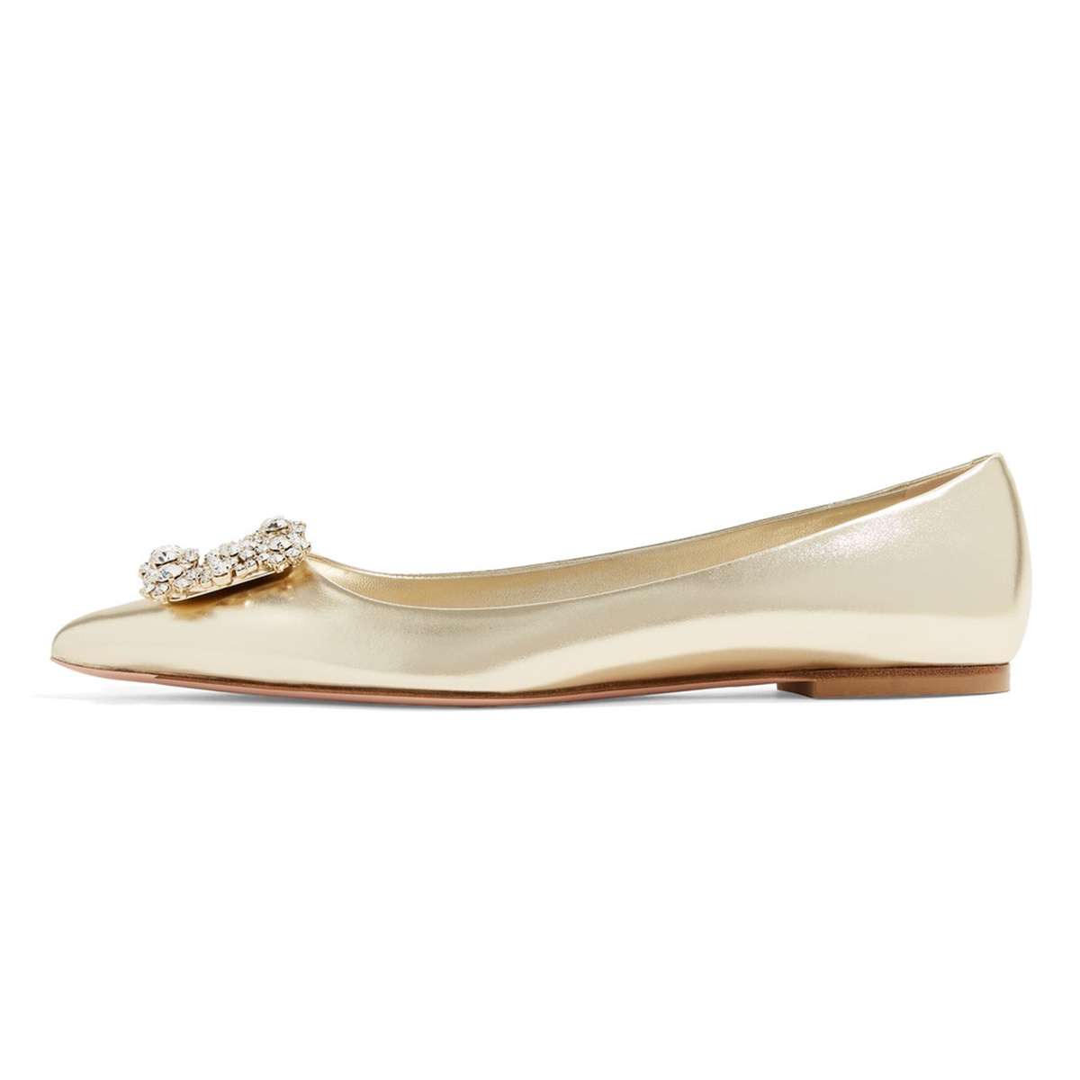 Gold Rhinestone Square Buckle Pointy Toe Comfortable Flats