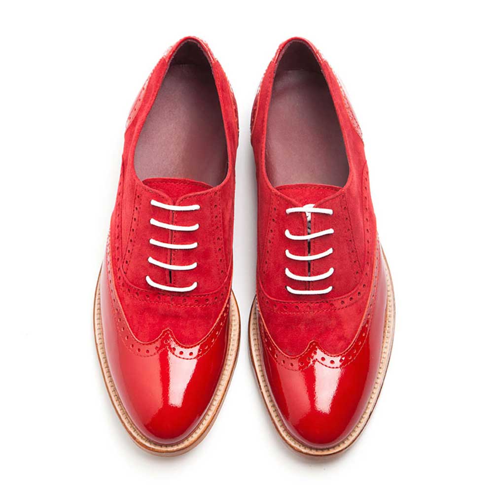 Classic Patent Brogues Women's Oxfords Lace-Up Flats in Red