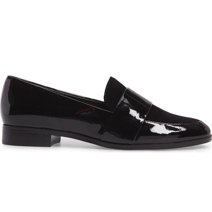 Black Patent Leather Round Toe Loafers Women's Casual Business Shoes