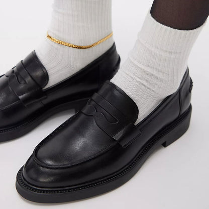 Classic Black Round Toe Slip On Flat Penny Loafers Women