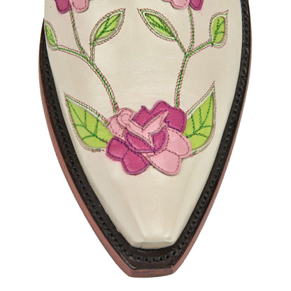 Beige & Pink Snip Toe Floral Knee High Western Boots for Women