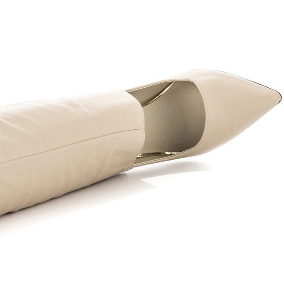 Women's Fashion Cut Out Pointed Toe Chains Knee High Boots in Beige