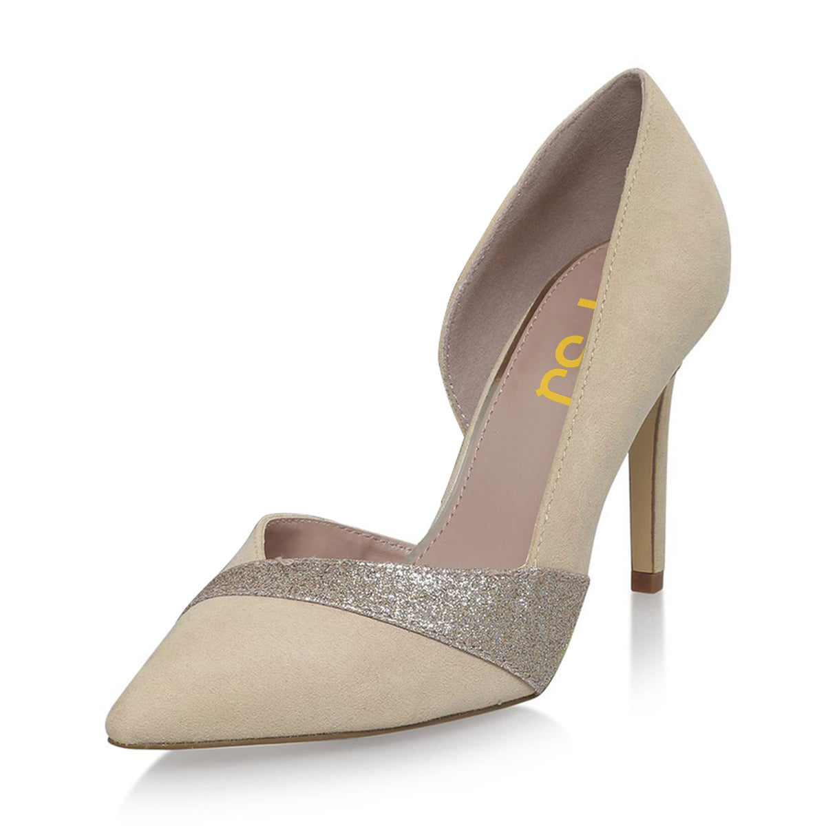 Yellow Court Shoes Pointed Toe D'Orsay Pumps Heels with Glitter Detail