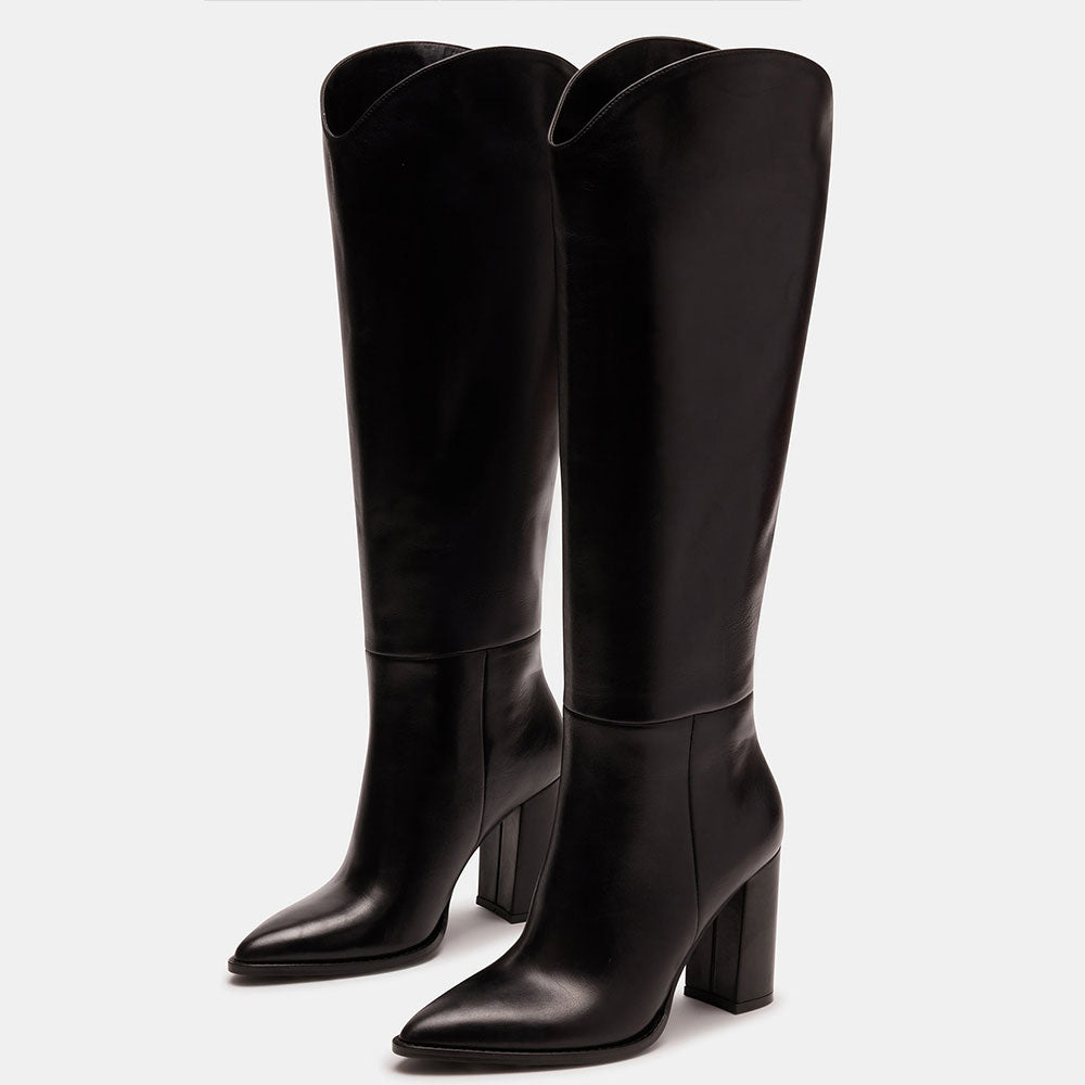 Black Pointed Toe Chunky Heel Fashion Knee High Boots for Women
